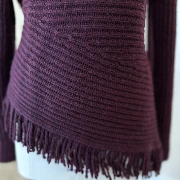 Marc Cain (German Brand) Sweater with Fringe in Deep Plum - NWT - Size Large - Picture 5 of 11